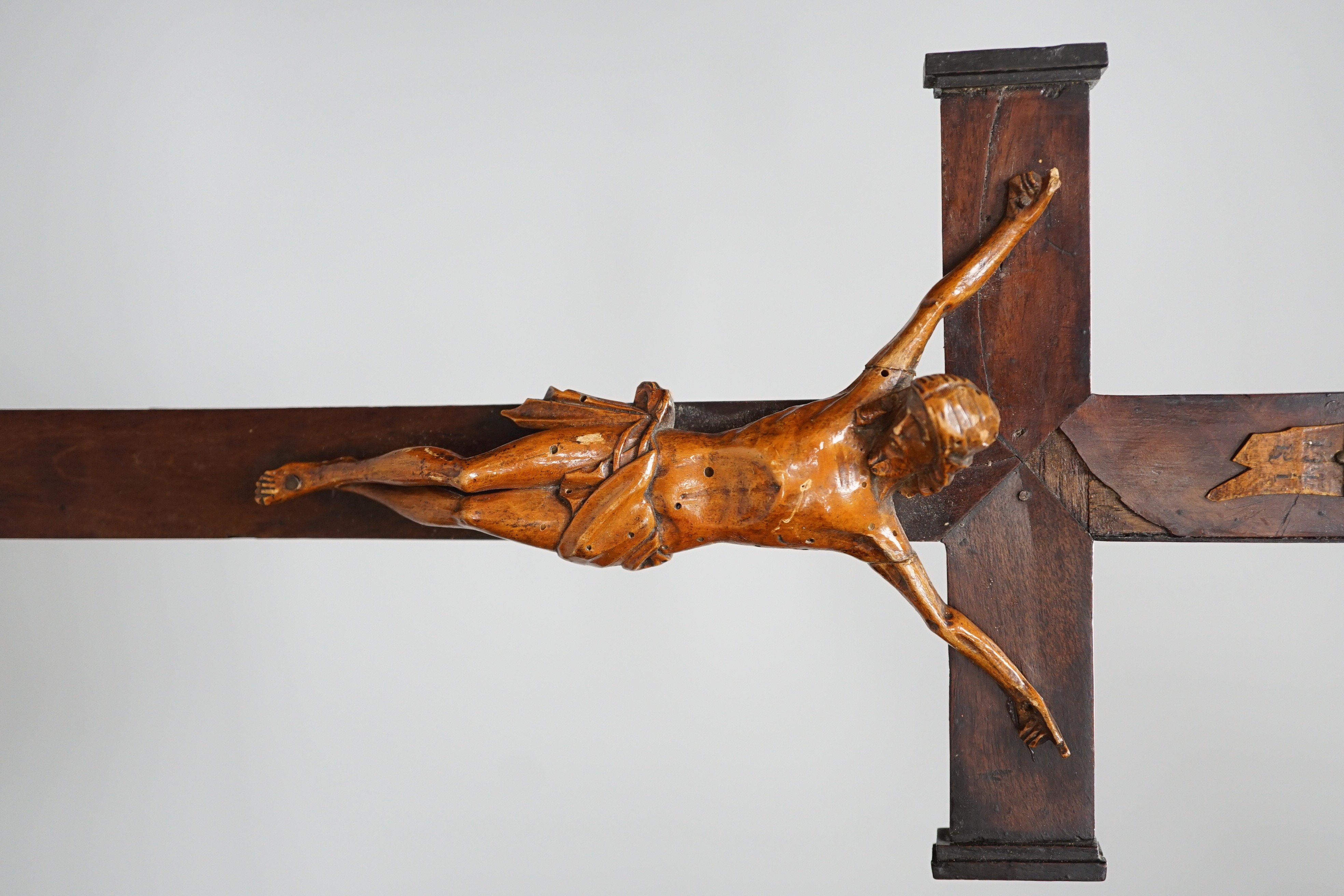 A carved wood Corpus Christi, 49cms high